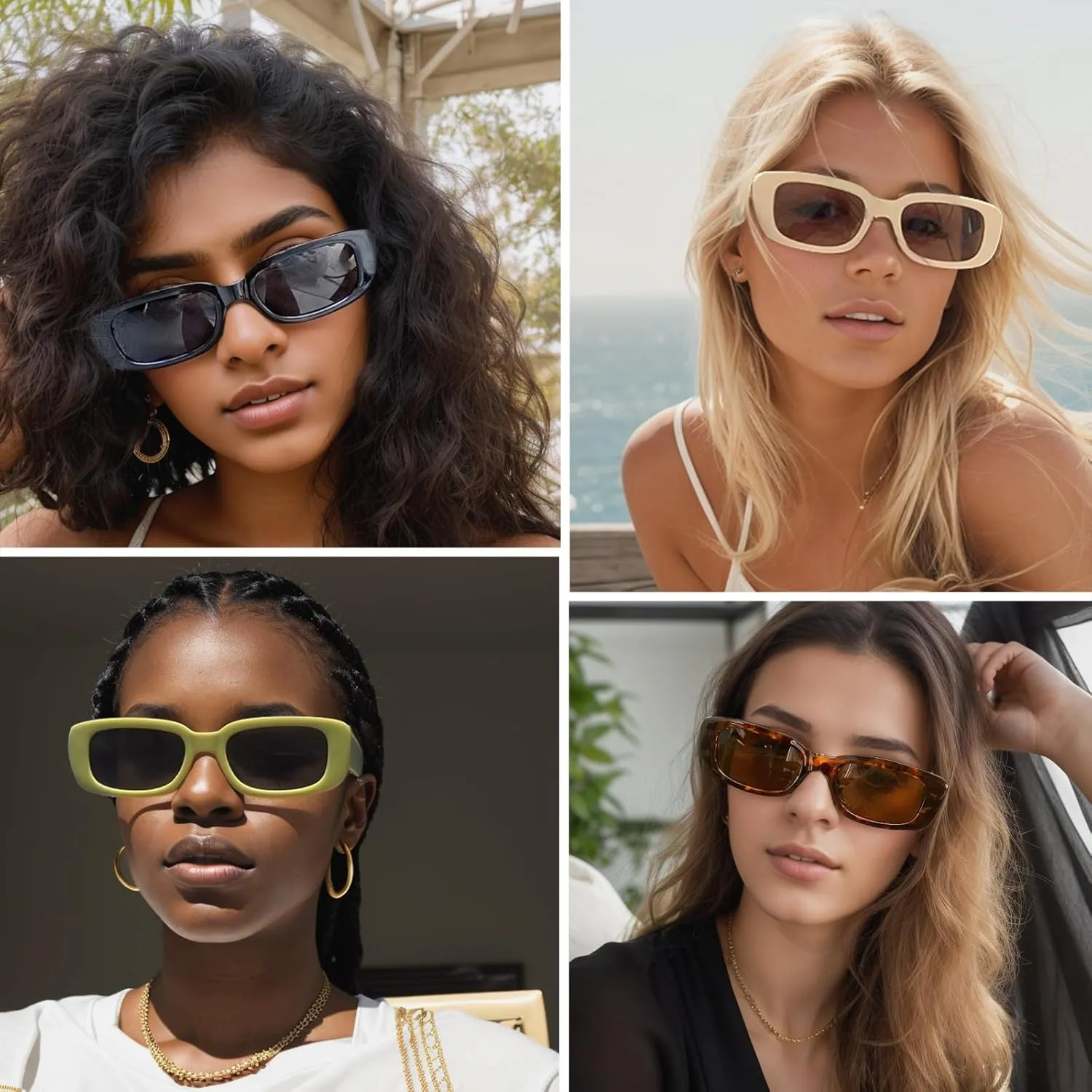 4 Pieces Retro Vintage Sunglasses Small Square Rectangle 90s Glasses Trendy Y2K for Women Aesthetic Accessories