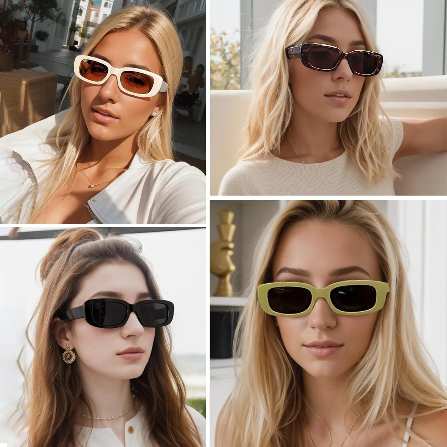 4 Pieces Retro Vintage Sunglasses Small Square Rectangle 90s Glasses Trendy Y2K for Women Aesthetic Accessories