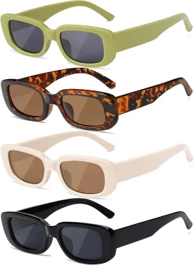 4 Pieces Retro Vintage Sunglasses Small Square Rectangle 90s Glasses Trendy Y2K for Women Aesthetic Accessories