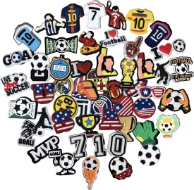 50 pcs Soccer Shoe Charms for Boys Men Teen, PVC Construction, Soccer Themed Designs for Soccer Lovers