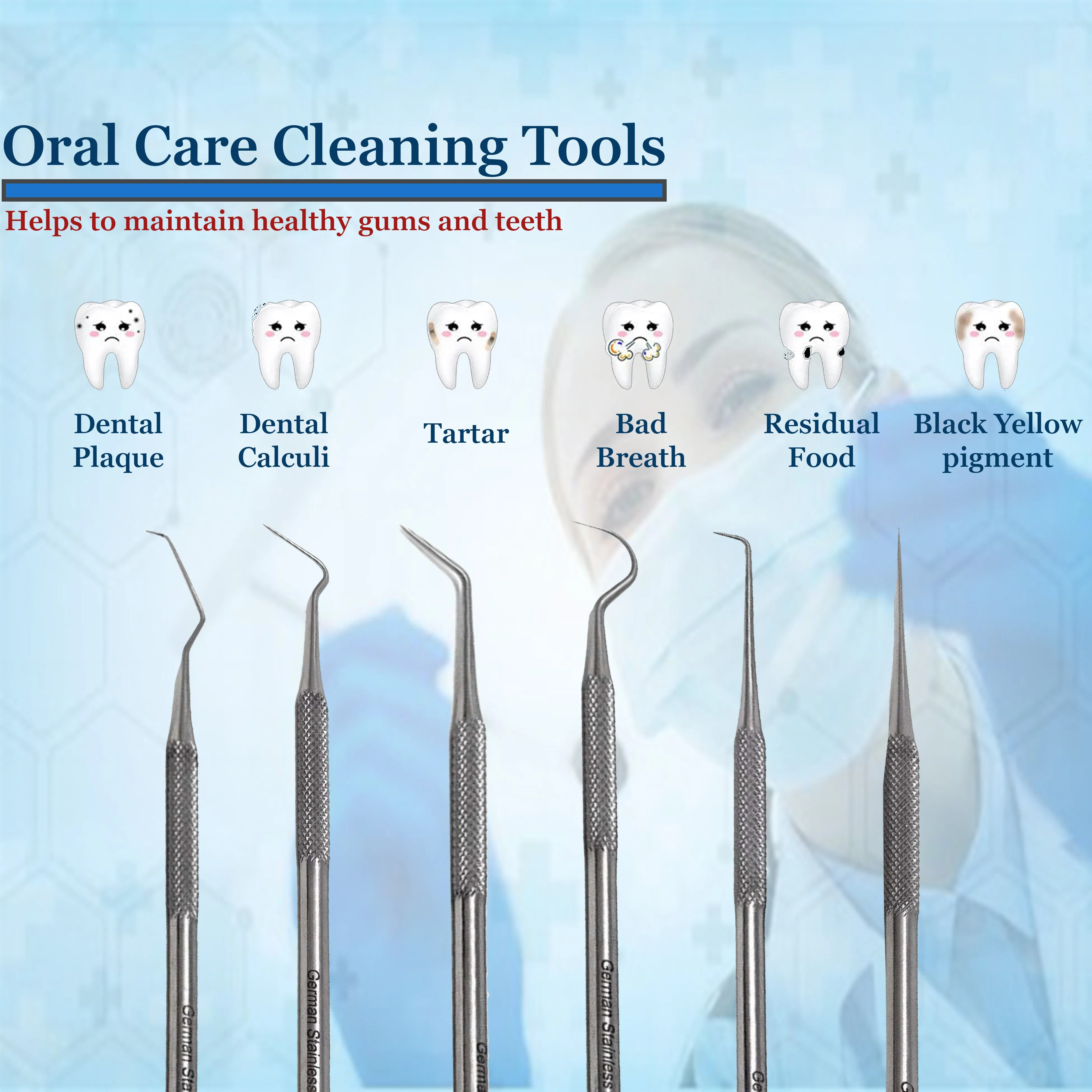 6 Pcs Assorted Dental Floss Picks Tartar Removers Plaque Scaler for Personal Use Teeth Cleaning Oral Care Kit