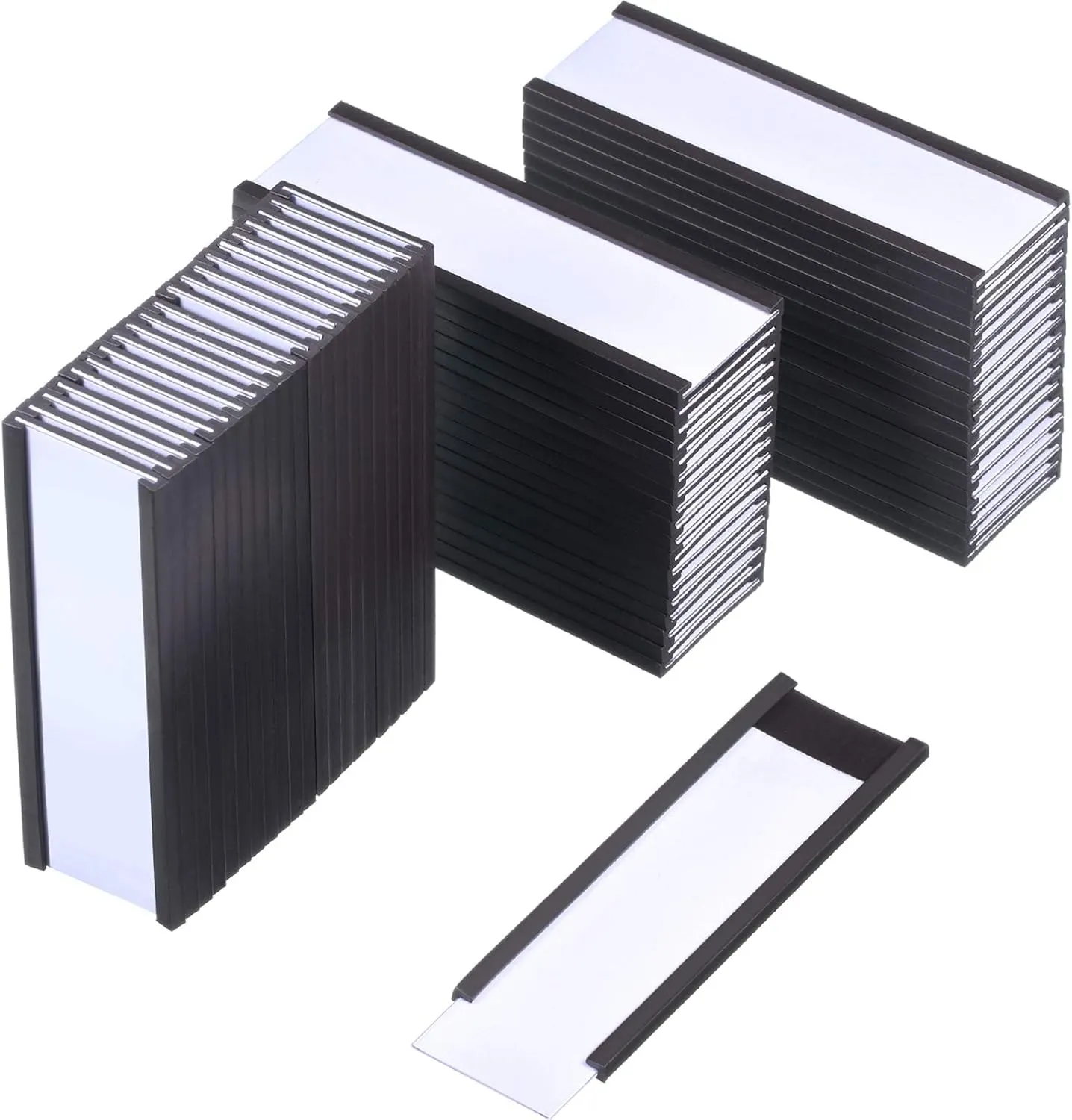 60 Pcs Magnetic Label Holders with Magnets 1x3 Inches Magnetic Data Card Holders with Paper Inserts and Clear Plastic Protectors for Metal Shelf, Whiteboard