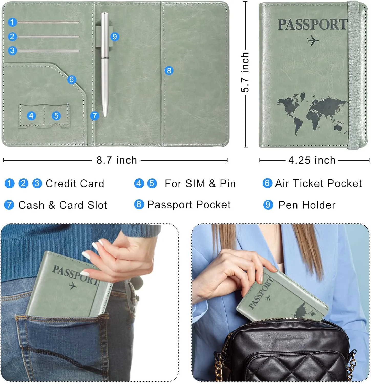 ACdream RFID Blocking Passport Holder Travel Wallet - Premium PU Leather Cover Passport Book with Card Holder, Pen Slot, Keep Organization, and Travel Essentials for Women and Men