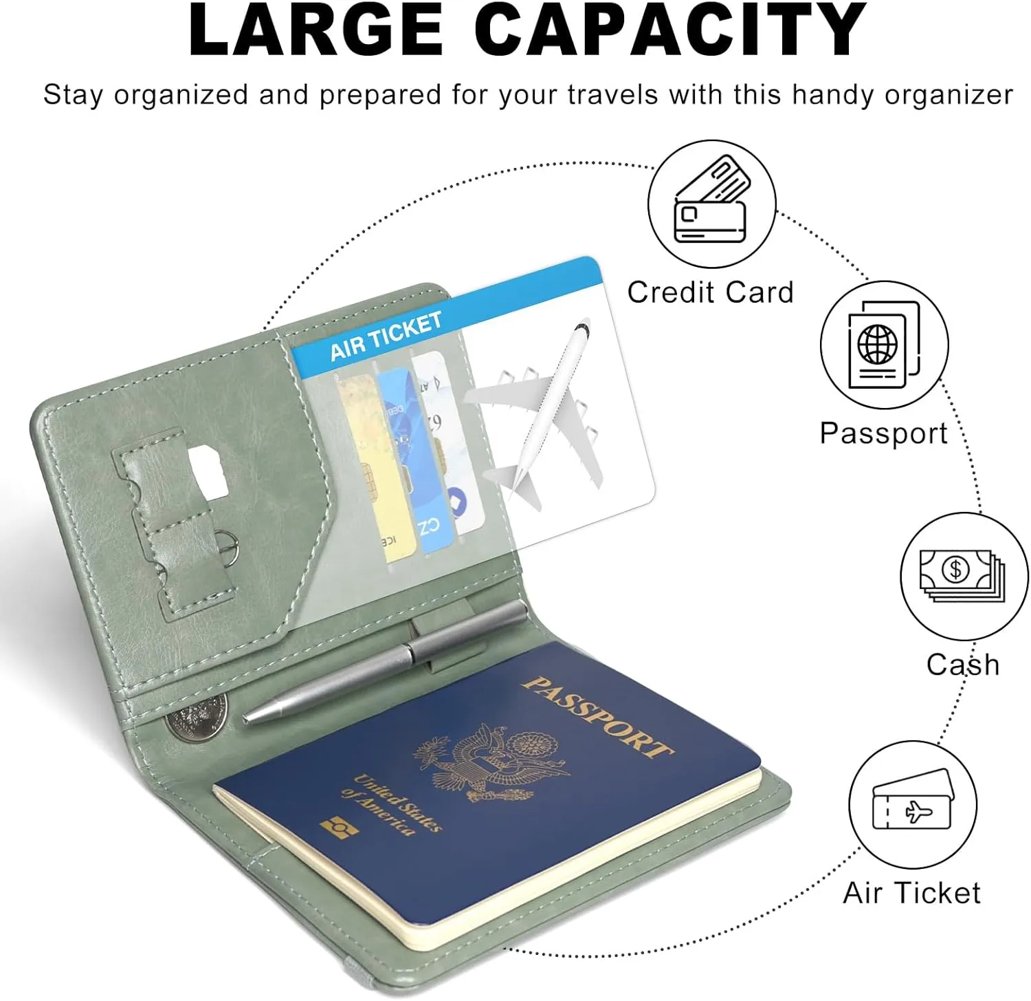 ACdream RFID Blocking Passport Holder Travel Wallet - Premium PU Leather Cover Passport Book with Card Holder, Pen Slot, Keep Organization, and Travel Essentials for Women and Men