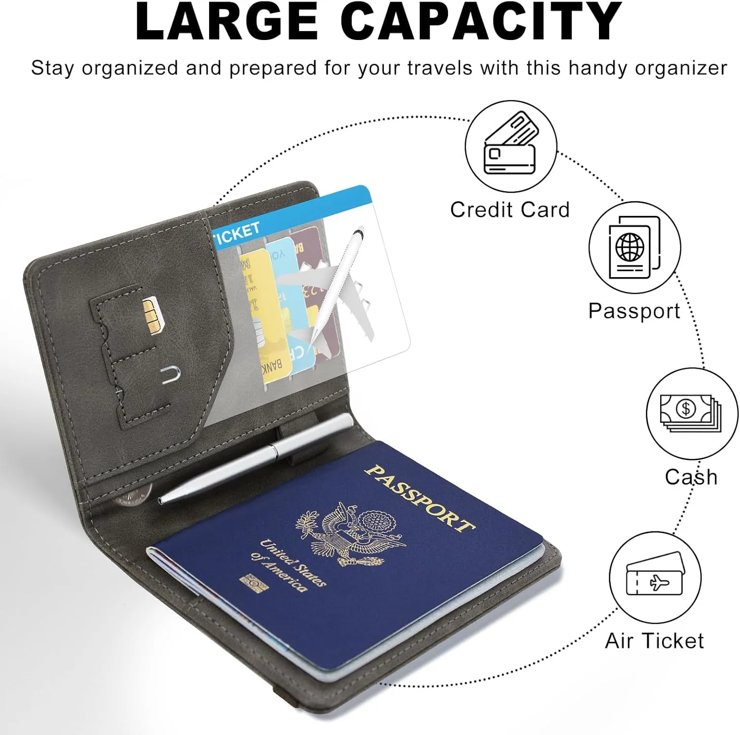 ACdream RFID Blocking Passport Holder Travel Wallet - Premium PU Leather Cover Passport Book with Card Holder, Pen Slot, Keep Organization, and Travel Essentials for Women and Men