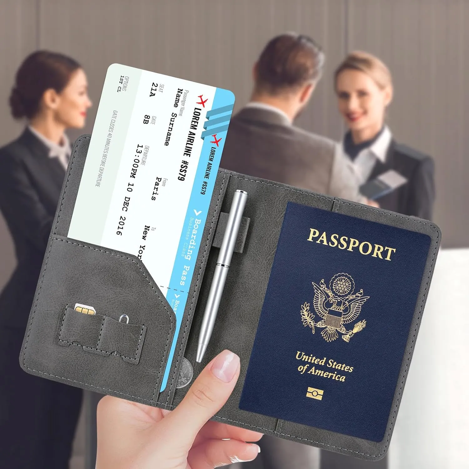 ACdream RFID Blocking Passport Holder Travel Wallet - Premium PU Leather Cover Passport Book with Card Holder, Pen Slot, Keep Organization, and Travel Essentials for Women and Men