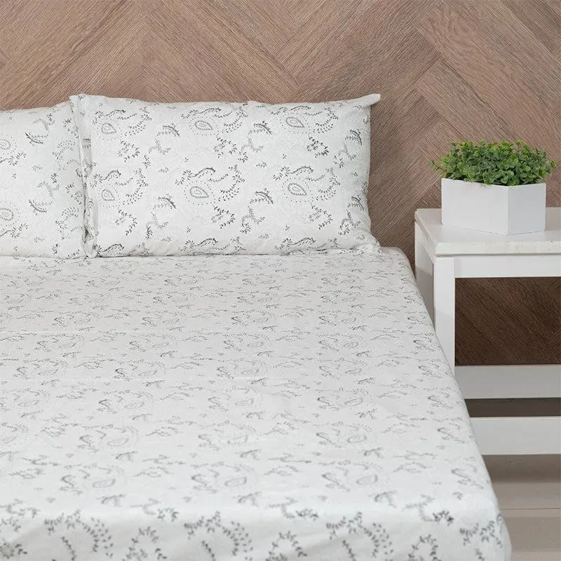Advik Ethnic Printed Bedsheet - Light Grey