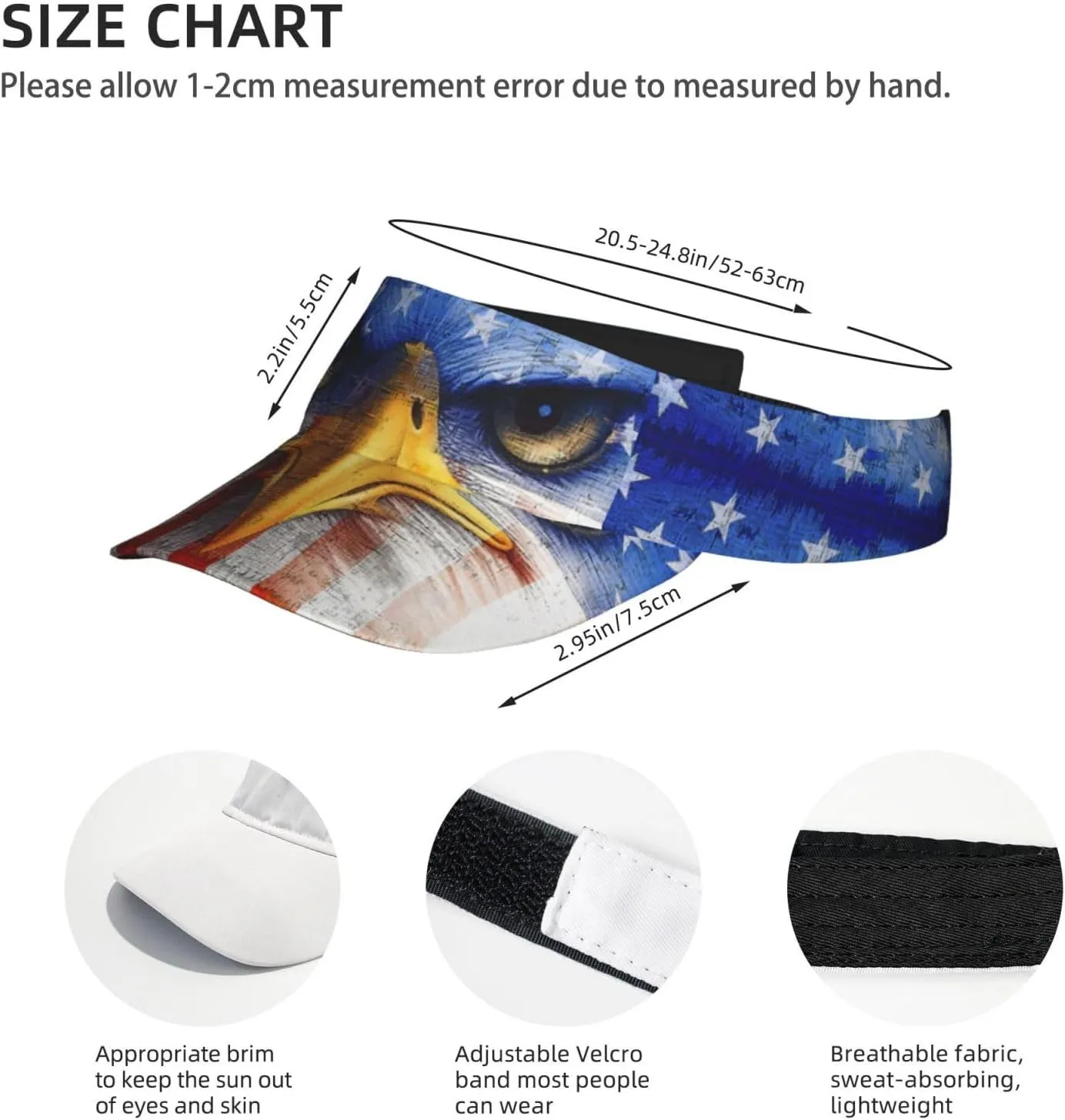 American Flag Independence Day Visor Hat, Fashion Sports Sun Visor Hat, Adjustable Golf Hat for Women Men