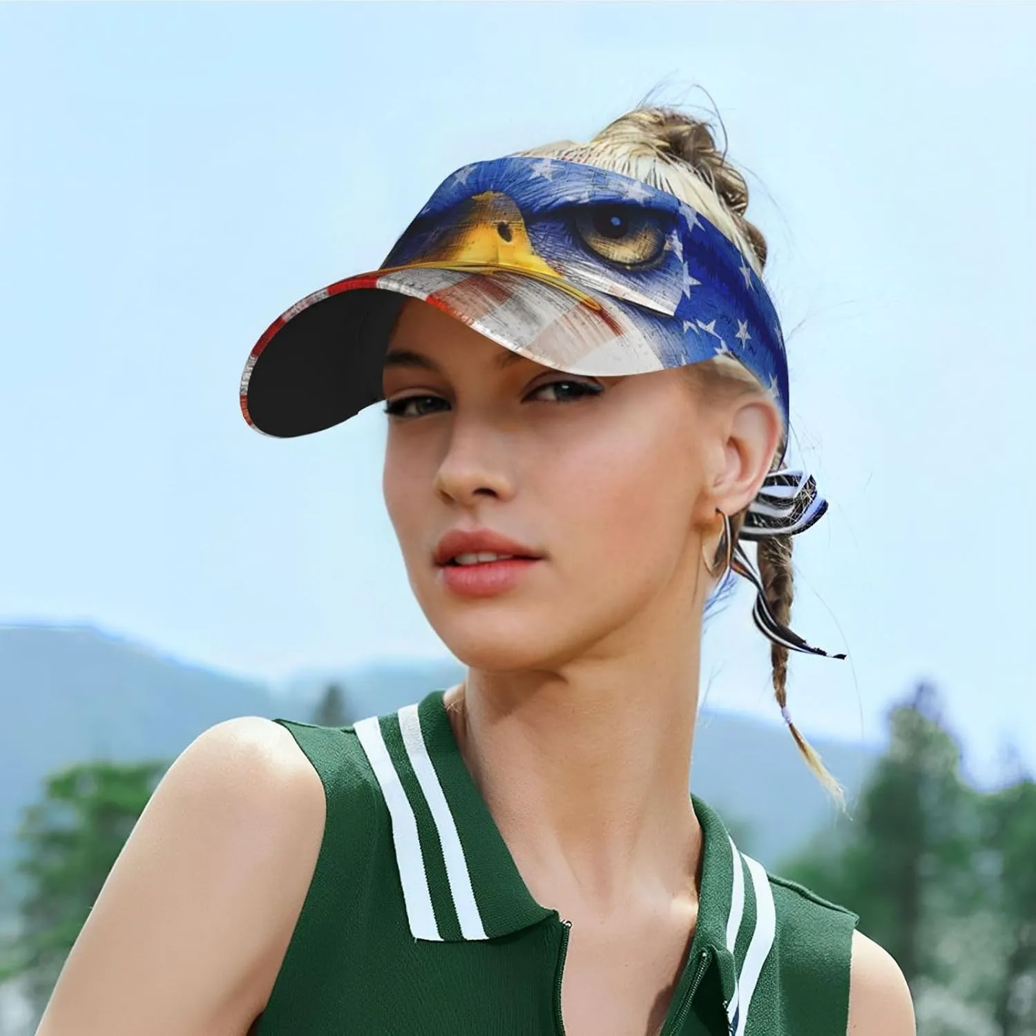 American Flag Independence Day Visor Hat, Fashion Sports Sun Visor Hat, Adjustable Golf Hat for Women Men