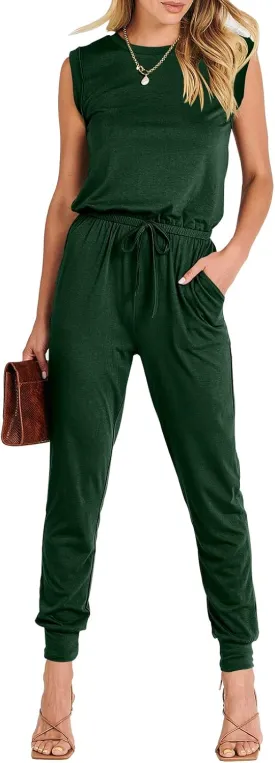 ANRABESS Womens Summer Crewneck Sleeveless Casual Dressy Loose Stretchy Jumpsuits Rompers 2025 Trendy Outfits