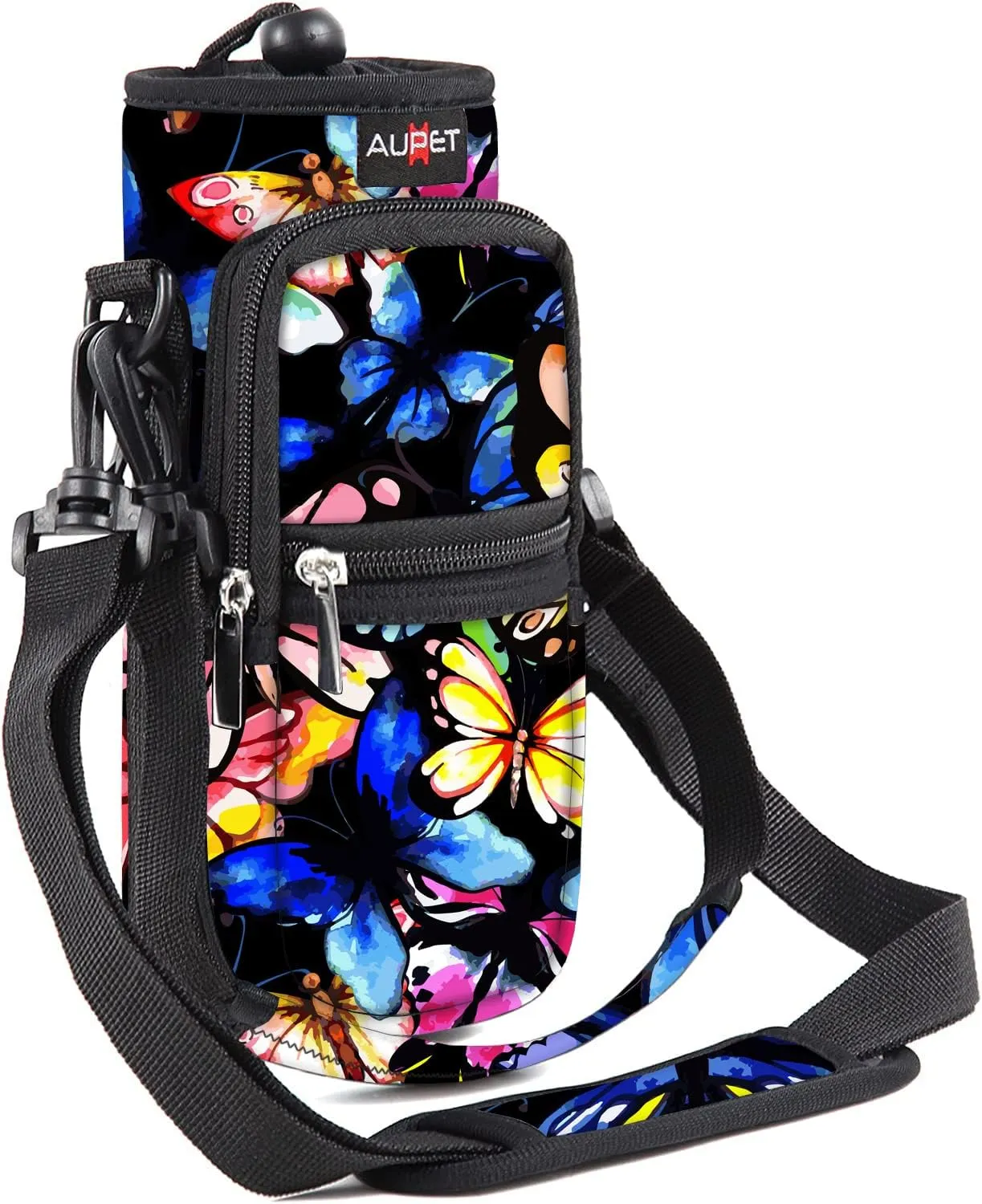 AUPET Water Bottle Sling Bag Sleeve Holder Carrier 25/32/40/64 oz,Insulated Crossbody Water Bottle Case Cover with Strap and Pockets for Men/Women Walking Hiking