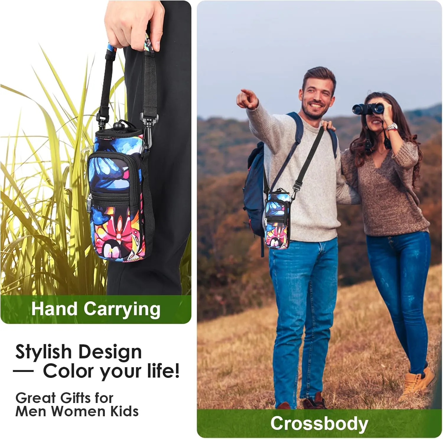AUPET Water Bottle Sling Bag Sleeve Holder Carrier 25/32/40/64 oz,Insulated Crossbody Water Bottle Case Cover with Strap and Pockets for Men/Women Walking Hiking