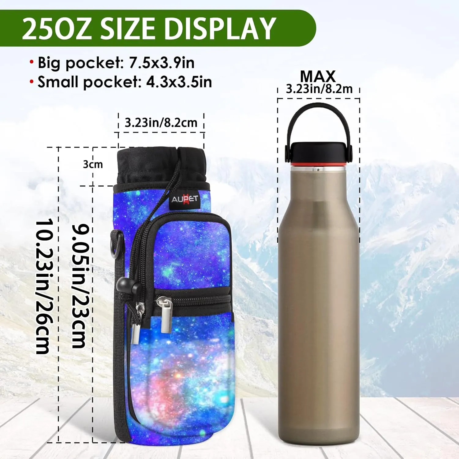 AUPET Water Bottle Sling Bag Sleeve Holder Carrier 25/32/40/64 oz,Insulated Crossbody Water Bottle Case Cover with Strap and Pockets for Men/Women Walking Hiking