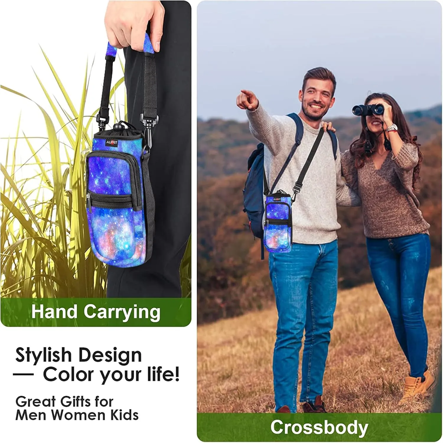 AUPET Water Bottle Sling Bag Sleeve Holder Carrier 25/32/40/64 oz,Insulated Crossbody Water Bottle Case Cover with Strap and Pockets for Men/Women Walking Hiking