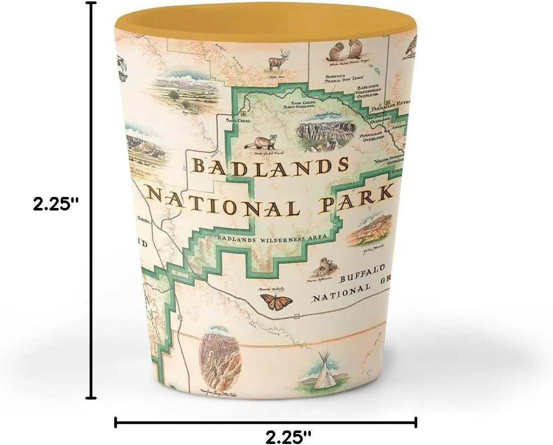 Badlands National Park Map Shot Glass  1.5 oz Ceramic BPA-Free, Durable Gift for Home, Office, Bar, or Souvenir