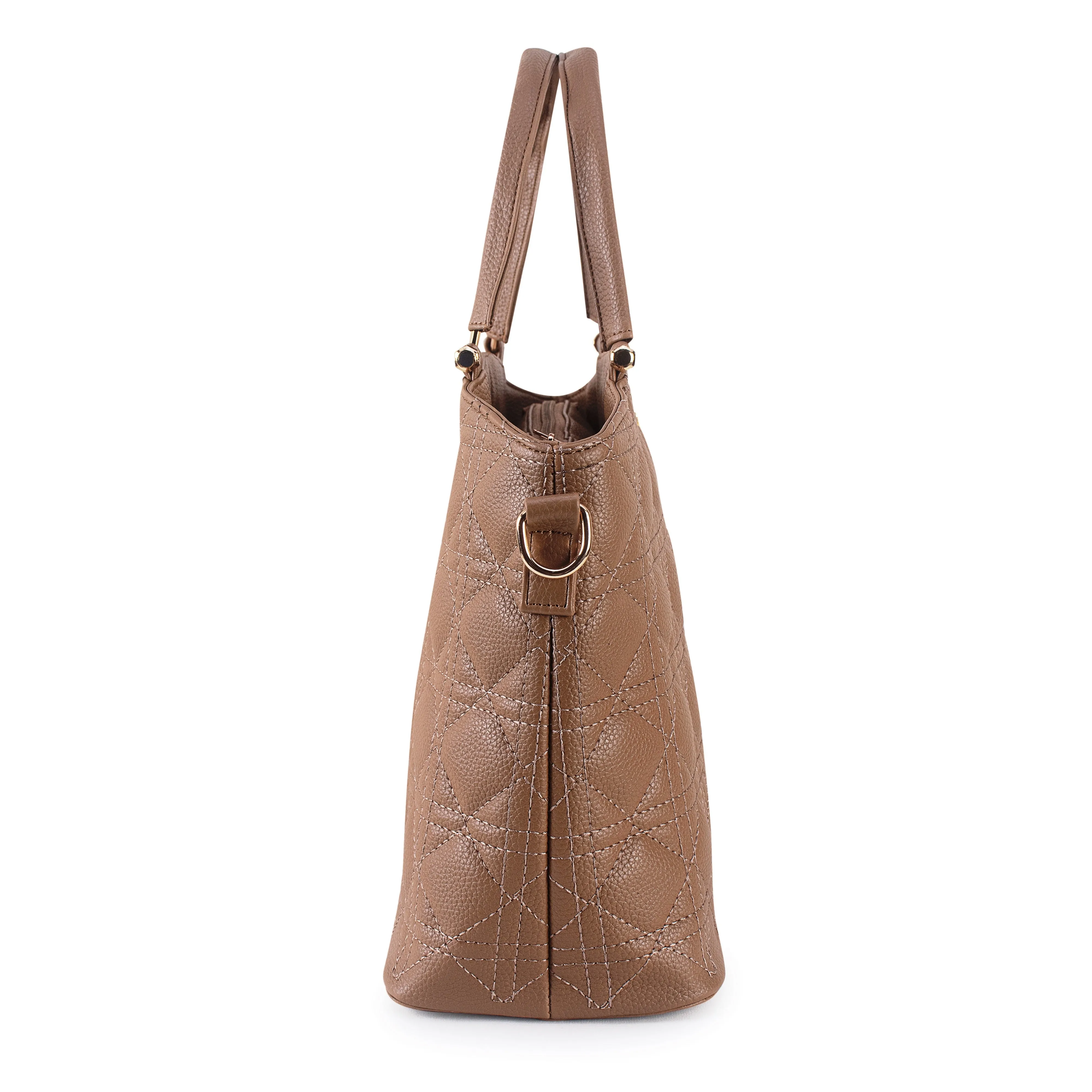 Beige Spacious Quilted Hand Bag