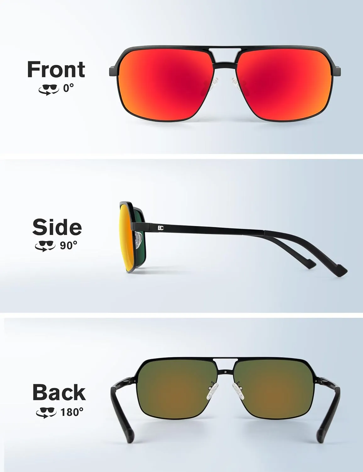 BIRCEN Polarized Sunglasses for Men - UV Protection Metal Square Trendy Shades with Classic Retro Style