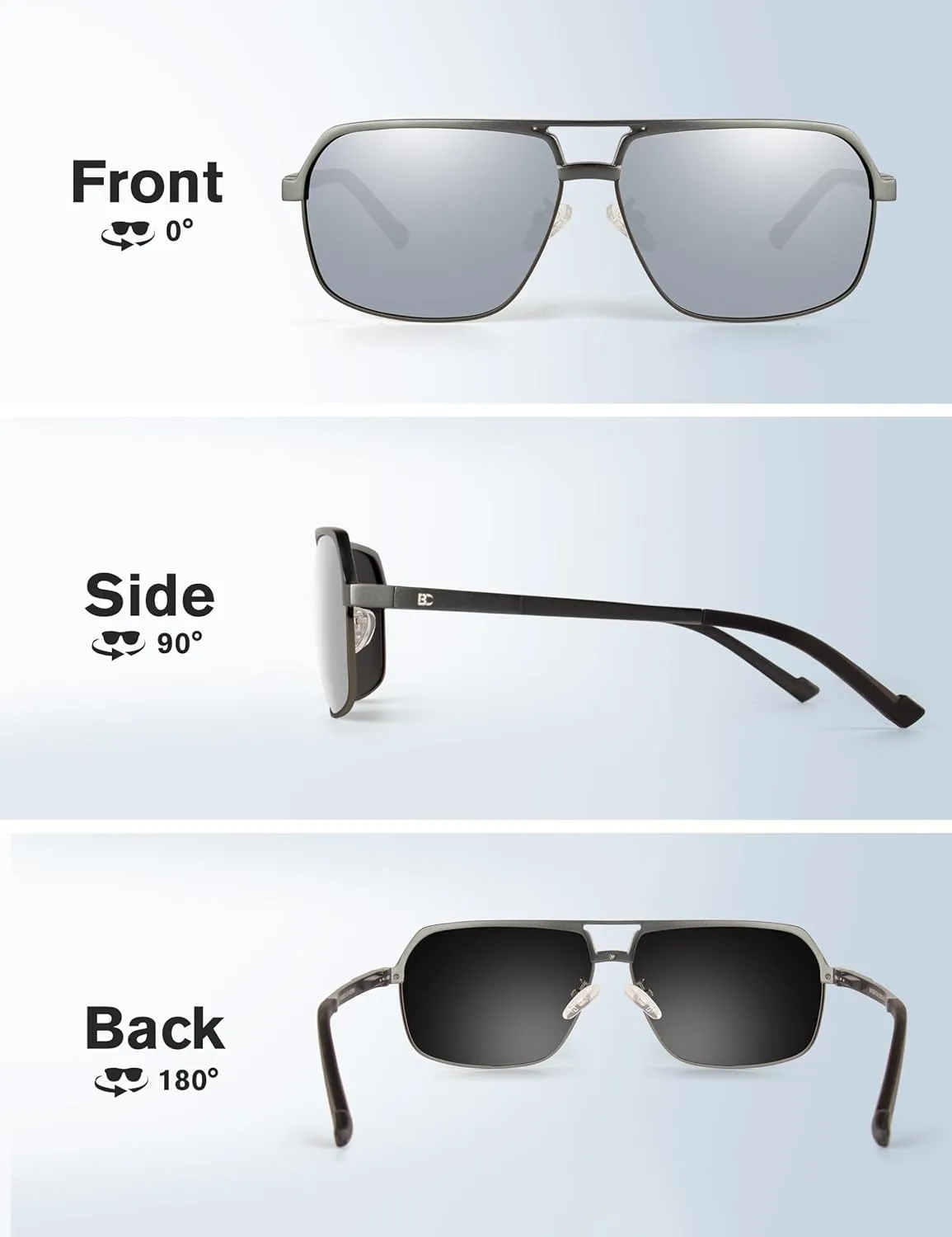 BIRCEN Polarized Sunglasses for Men - UV Protection Metal Square Trendy Shades with Classic Retro Style
