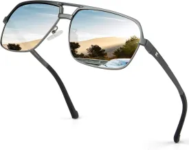 BIRCEN Polarized Sunglasses for Men - UV Protection Metal Square Trendy Shades with Classic Retro Style