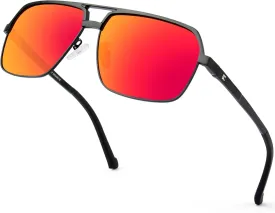BIRCEN Polarized Sunglasses for Men - UV Protection Metal Square Trendy Shades with Classic Retro Style