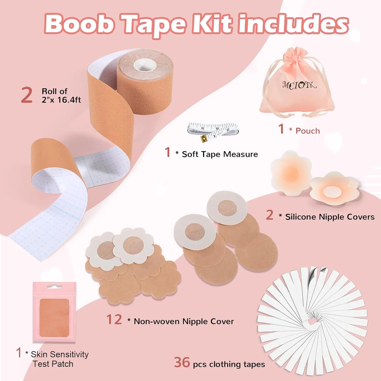 Boob Tape Kit - 2 Pcs Nipple Covers | Boobytape for Large Breast Lift w Body Tape | Invisible Boobtape for A-G Cup