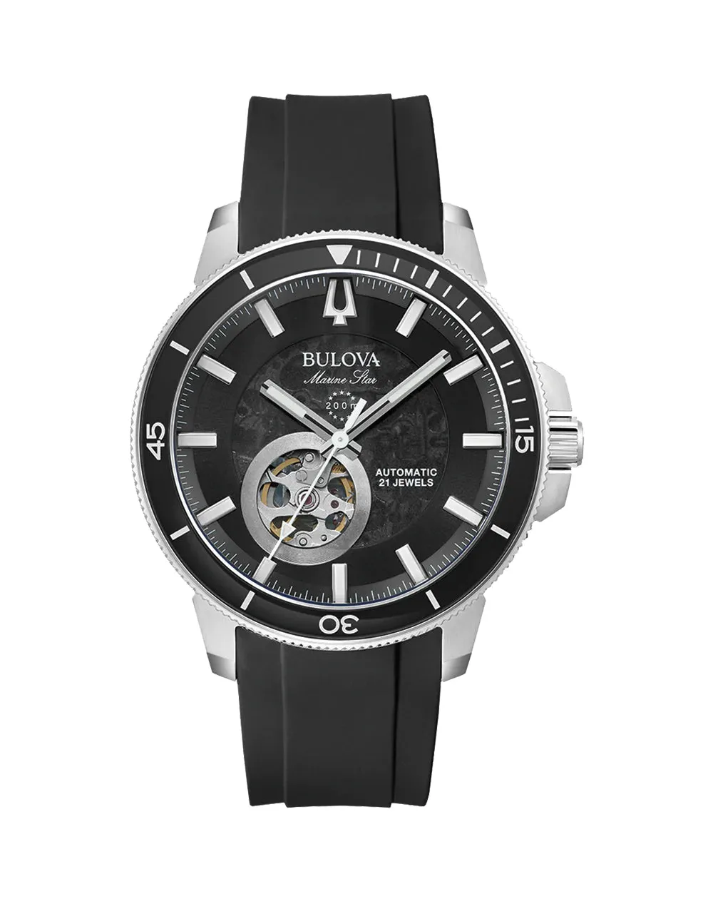 Bulova Men's Marine Star Automatic Watch with Black Silicone Strap 96A288