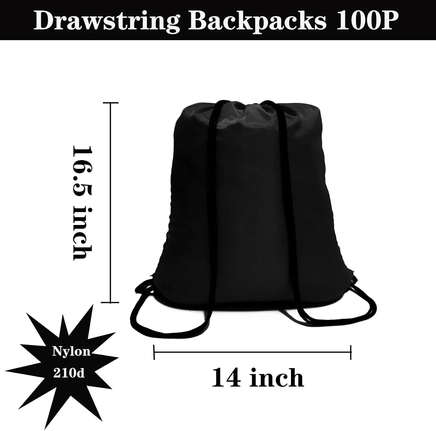 CAIHONG 100 Pack Drawstring Backpack Black Bulk Drawstring Bags Nylon String Backpack Gym Cinch Sack Backpack Sport Bag Draw String Party Bags for Men or Women