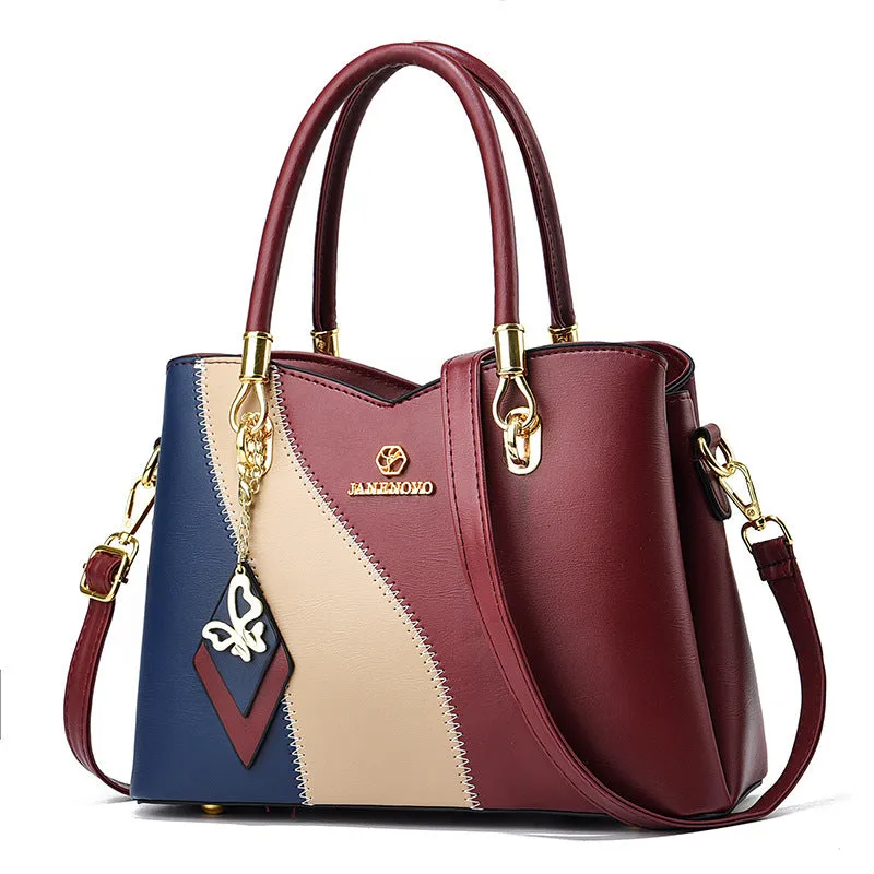Contrast Color Handbag Large Capacity Soft Leather