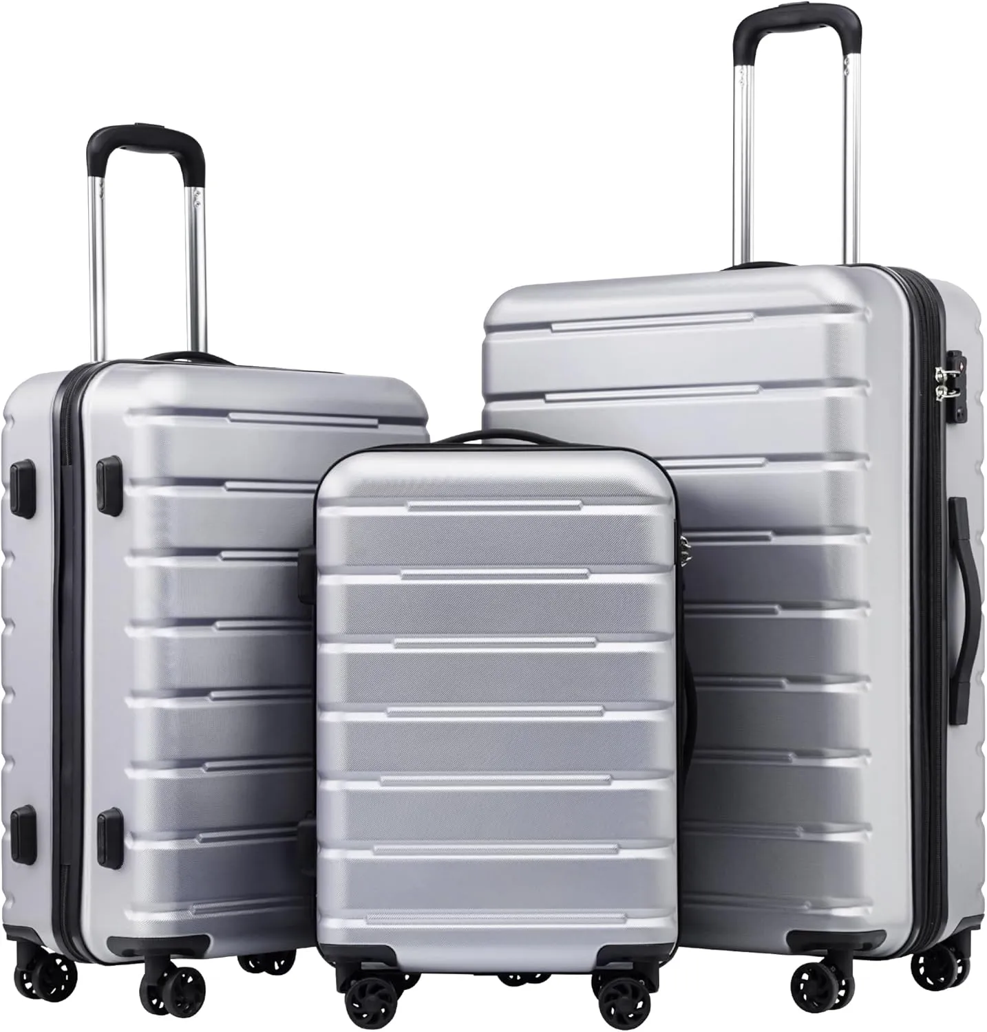 Coolife Luggage Suitcase Carry-on Spinner TSA Lock USB Port Expandable (only 28????) Lightweight Hardside Luggage (Silver, 3 piece set)