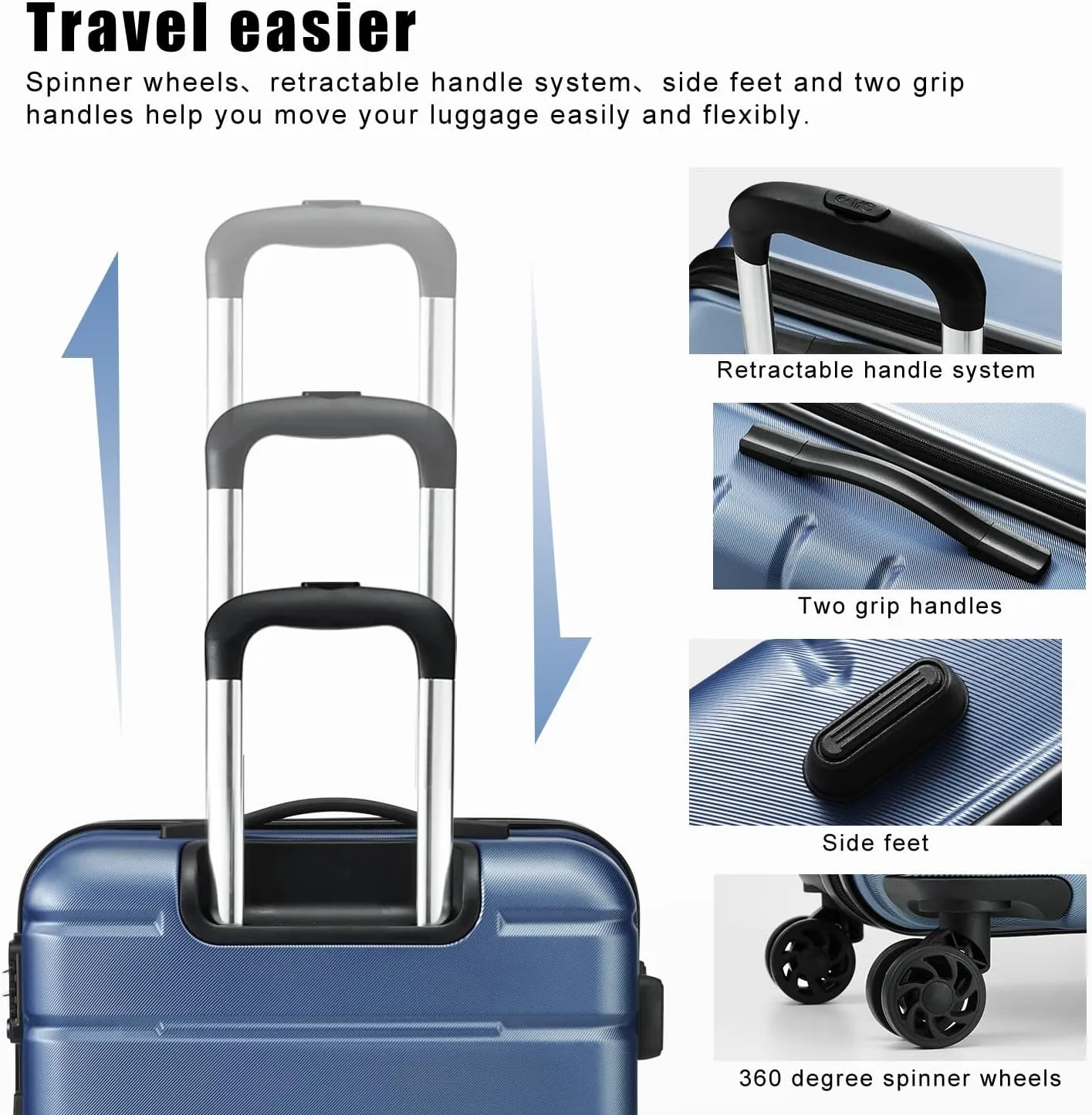 Coolife Luggage Suitcase Carry-on Spinner TSA Lock USB Port Expandable (only 28????) Lightweight Hardside Luggage (Silver, 3 piece set)