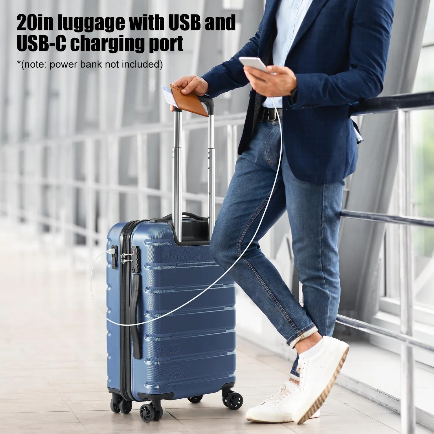 Coolife Luggage Suitcase Carry-on Spinner TSA Lock USB Port Expandable (only 28????) Lightweight Hardside Luggage (Silver, 3 piece set)
