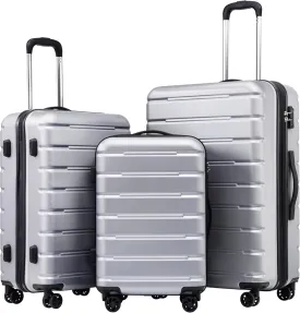Coolife Luggage Suitcase Carry-on Spinner TSA Lock USB Port Expandable (only 28????) Lightweight Hardside Luggage (Silver, 3 piece set)