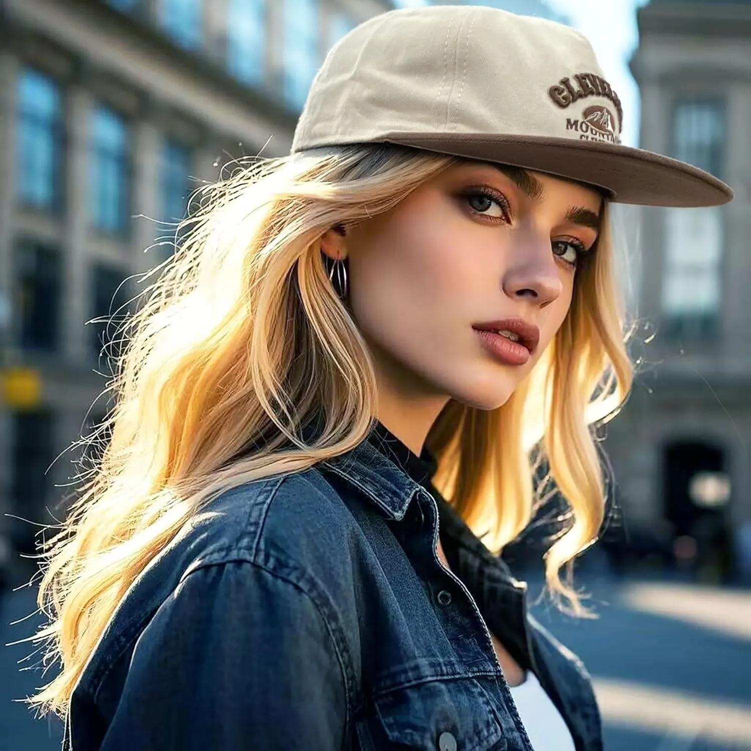 Croogo Vintage Embroidery Flat Brim Baseball Cap for Men Women Soft Cotton Unstructured Cap