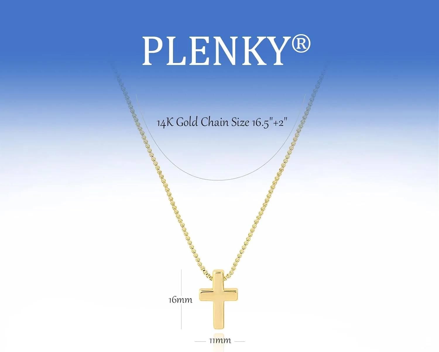 Cross Necklace, 14K Gold Plated Box Chain Cross Pendant Necklace Dainty Simple Silver Cross Tiny Necklace for Women