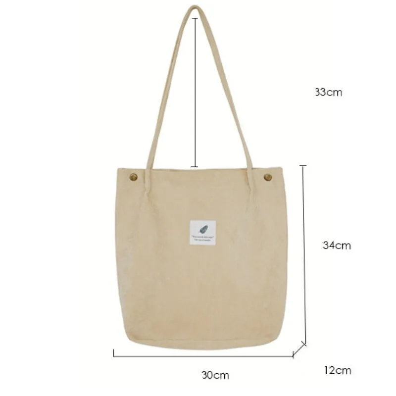 Darianrojas High Capacity Women Corduroy Tote Ladies Casual Shoulder Bag Foldable Reusable Shopping Beach Bag