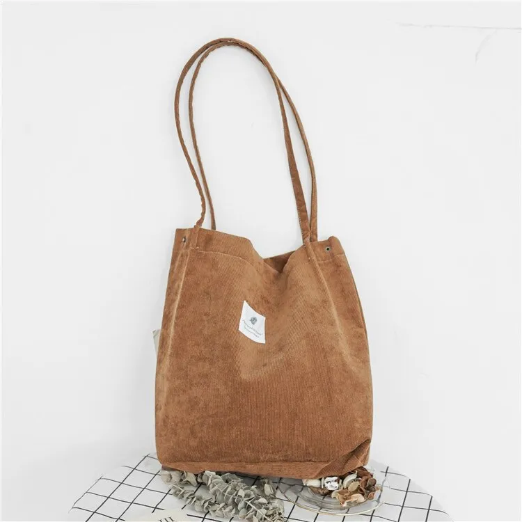 Darianrojas High Capacity Women Corduroy Tote Ladies Casual Shoulder Bag Foldable Reusable Shopping Beach Bag
