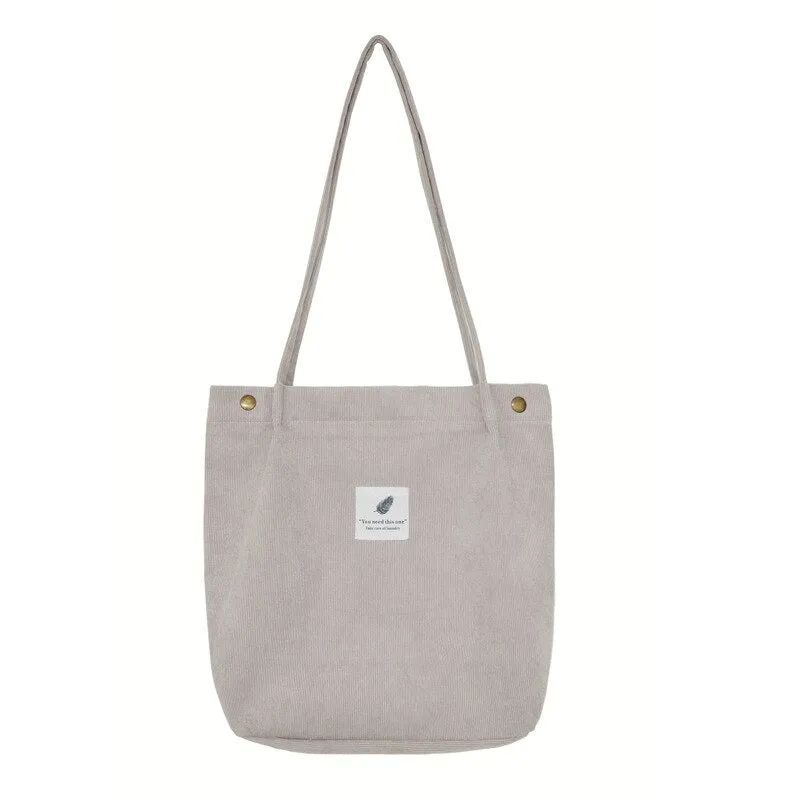 Darianrojas High Capacity Women Corduroy Tote Ladies Casual Shoulder Bag Foldable Reusable Shopping Beach Bag
