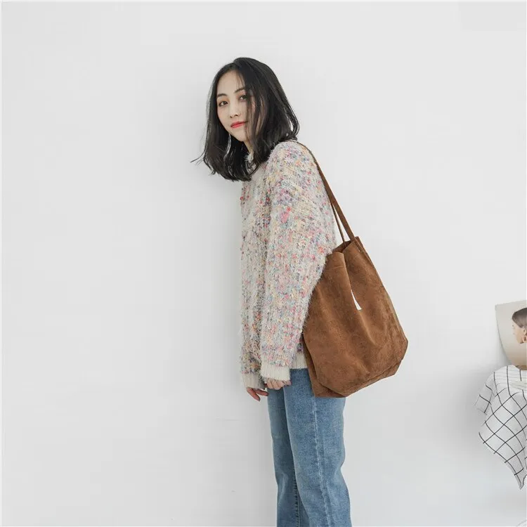 Darianrojas High Capacity Women Corduroy Tote Ladies Casual Shoulder Bag Foldable Reusable Shopping Beach Bag