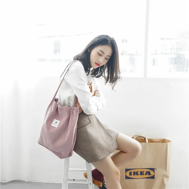 Darianrojas High Capacity Women Corduroy Tote Ladies Casual Shoulder Bag Foldable Reusable Shopping Beach Bag