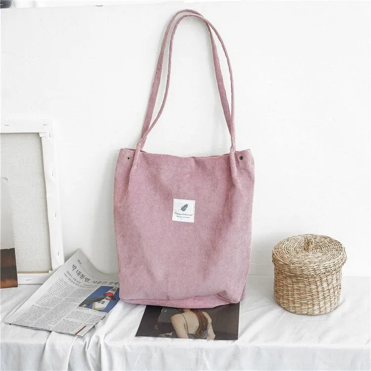 Darianrojas High Capacity Women Corduroy Tote Ladies Casual Shoulder Bag Foldable Reusable Shopping Beach Bag