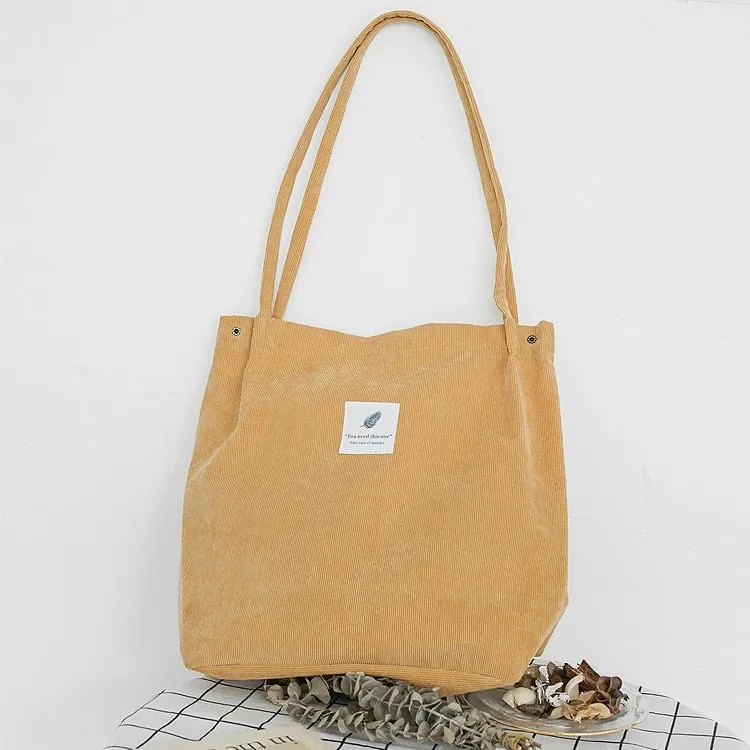 Darianrojas High Capacity Women Corduroy Tote Ladies Casual Shoulder Bag Foldable Reusable Shopping Beach Bag