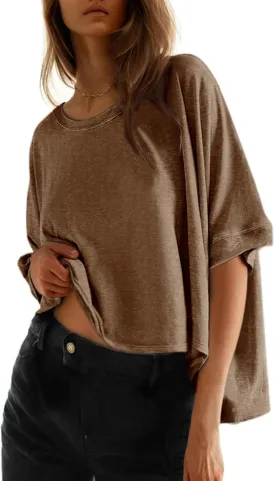 Dokotoo Summer Shirts 2025 Womens Solid T Shirts for Women Loose Oversized Tops Basic Tee
