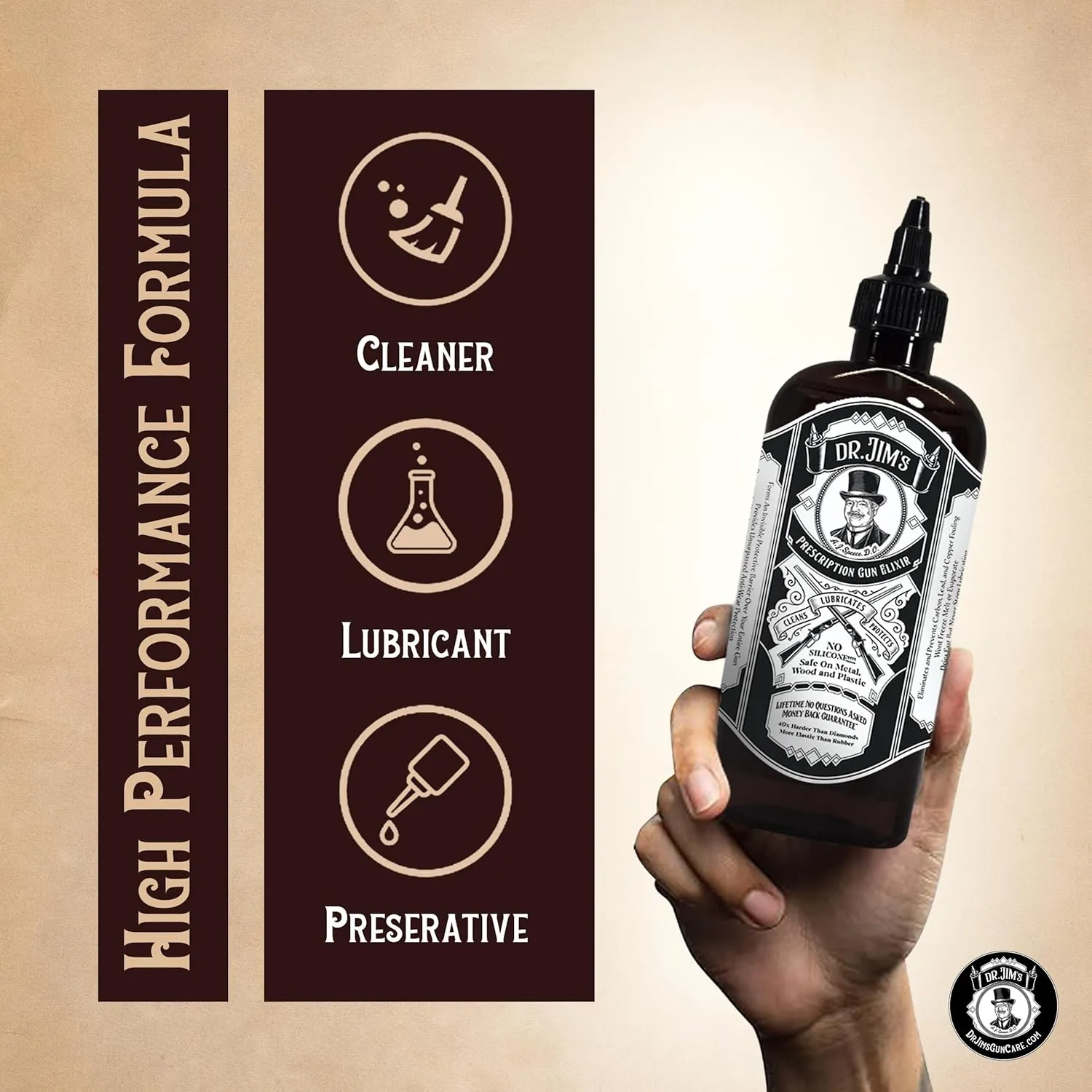 Dr. Jim's Prescription Gun Cleaner Lubricant and Protectant - All-in-One Gun Cleaning Oil for Carbon Deposit, Metals & Residue Removal - Essential Gun Cleaning Supplies - Proudly Made in USA