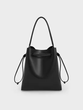 Drawstring Hobo Bag - Jet Black