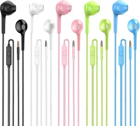 Earbuds Headphones with Microphone Pack of 5, Noise Isolating Wired Earbuds, Earphones with Powerful Heavy Bass Stereo, Compatible with Android, Phone, Laptops, MP3 and All 3.5mm Interface