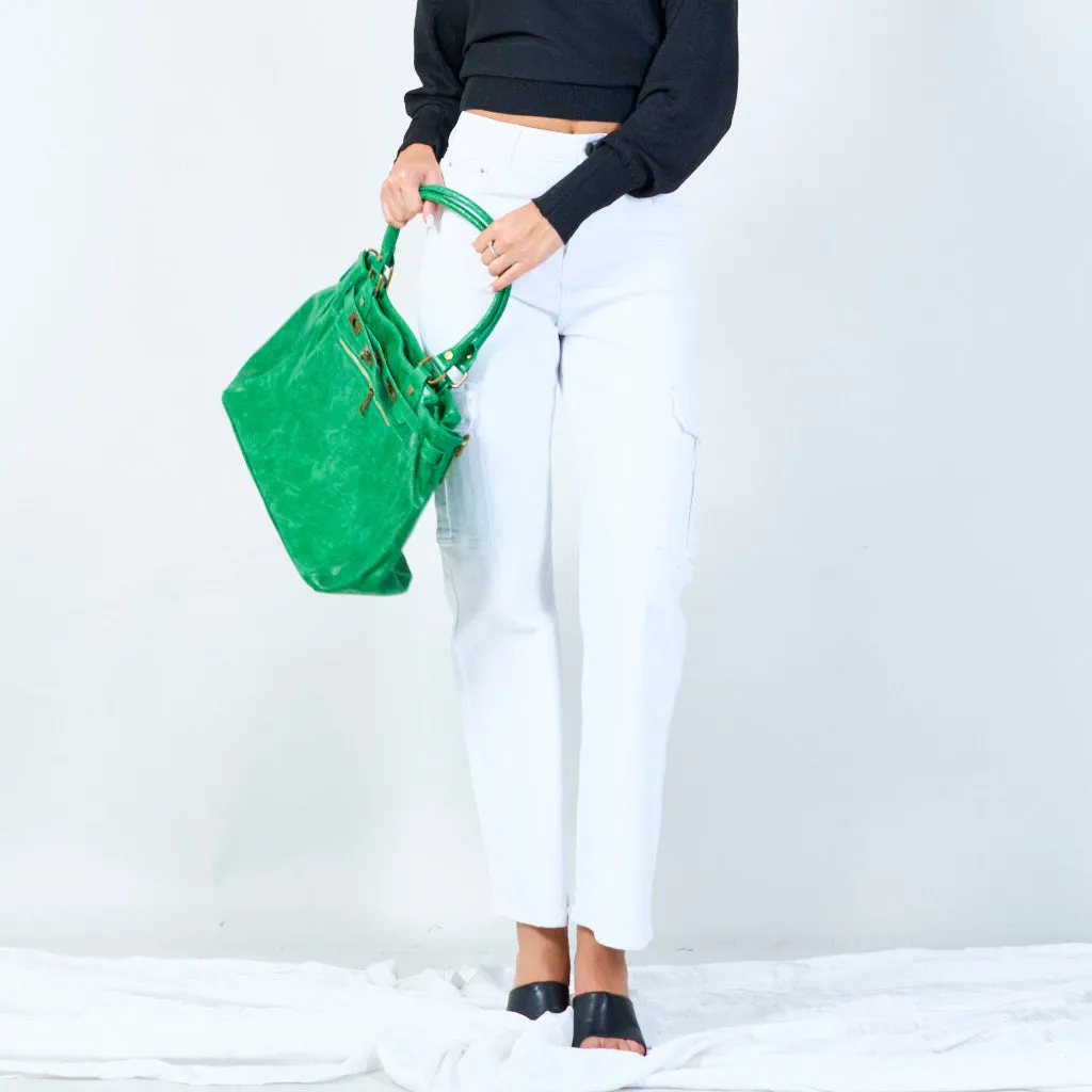 Elegant tote bag with front zip pocket wholesale