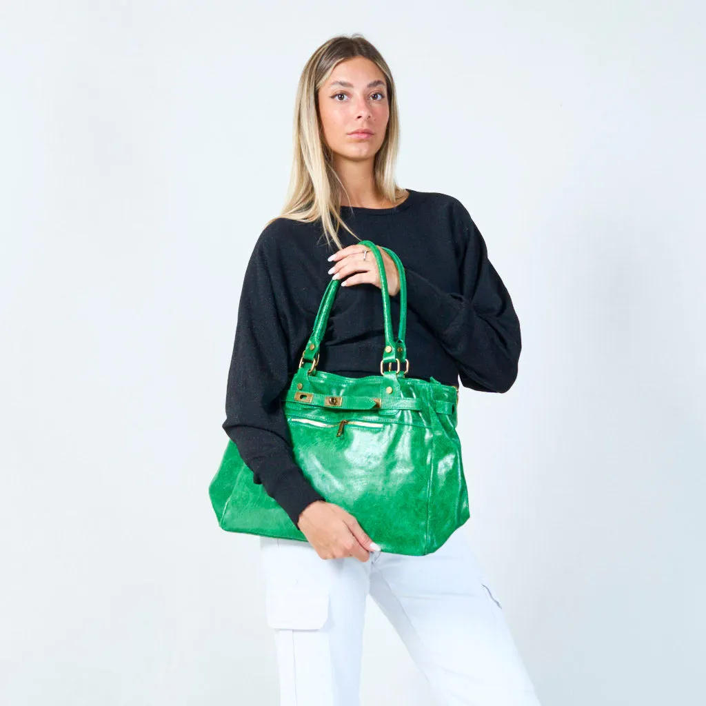 Elegant tote bag with front zip pocket wholesale