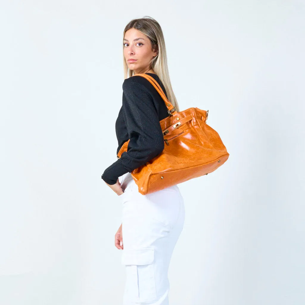 Elegant tote bag with front zip pocket wholesale