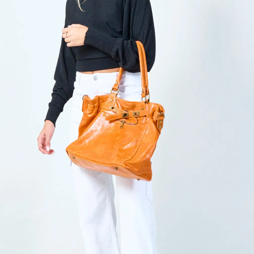 Elegant tote bag with front zip pocket wholesale