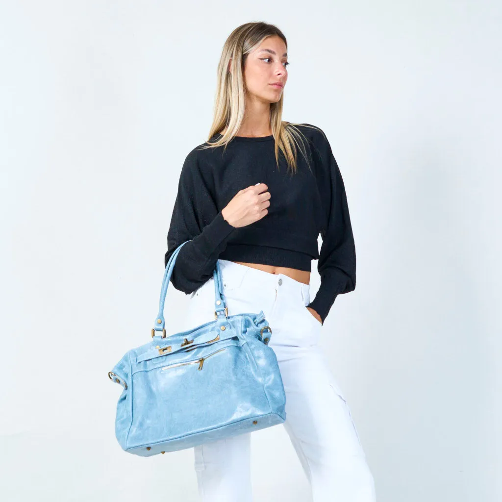 Elegant tote bag with front zip pocket wholesale